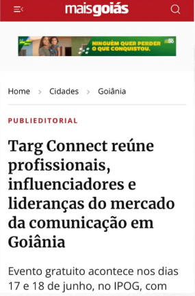 Manchete do Mais Goiás sobre o Targ Connect